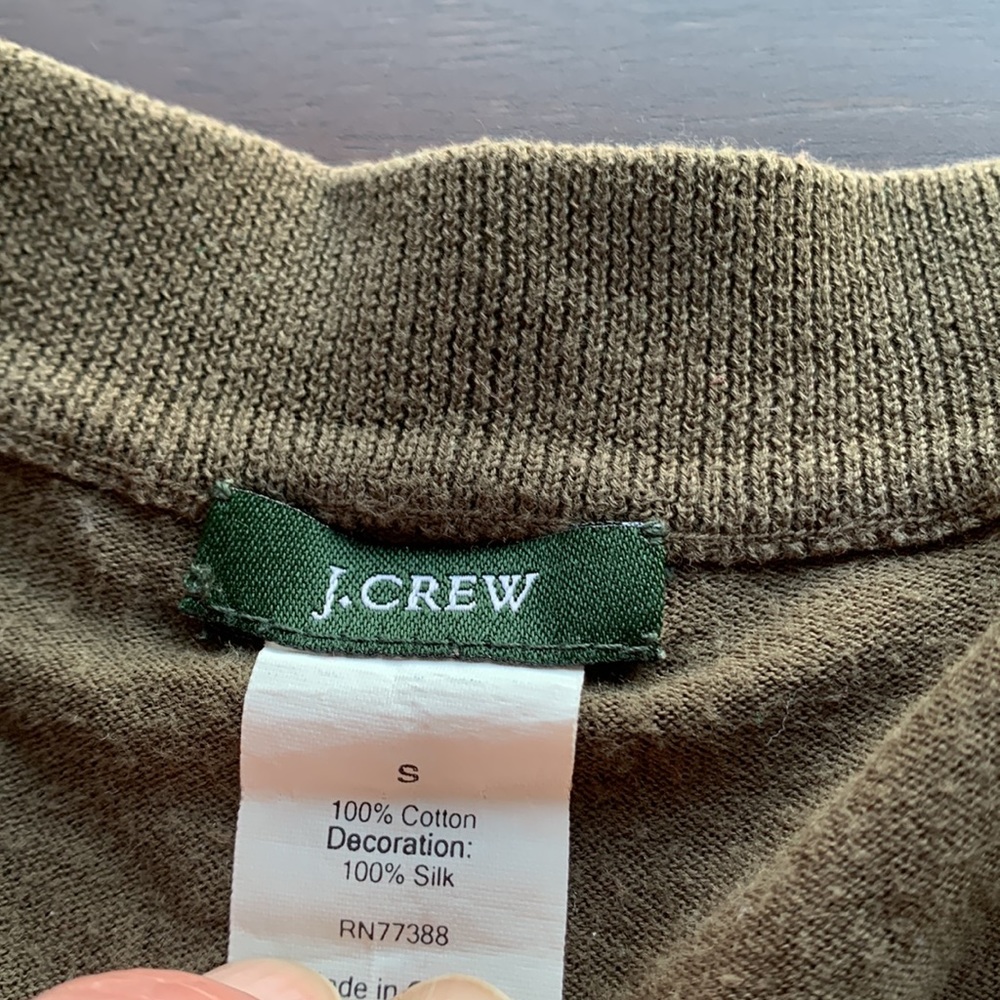 J Crew size S olive green cardigan with silk pockets - Picture 6 of 8